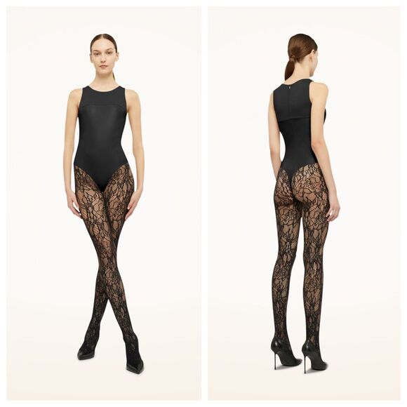 NWT Wolford Eco Vegan Faux Leather Sleeveless Thong Bodysuit in Black 36 (US 4) - Picture 4 of 16